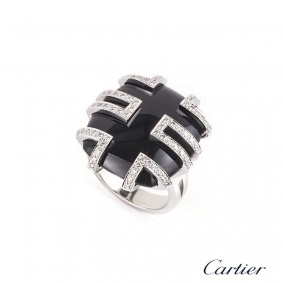 Cartier 18k White Gold Diamond and Onyx Ring
